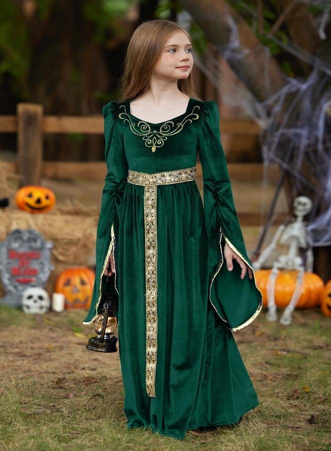 BesserBay Long Sleeve Velvet Gown in Forest Green for Girls Renaissance Ball Gown Full Length Princess Elegant Dress 12 Years - Image 5